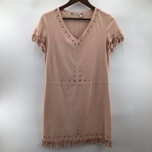 Chelsea & Violet Blush Faux Suede Mini Dress with Fringe